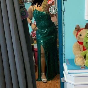 Green sequin prom dress